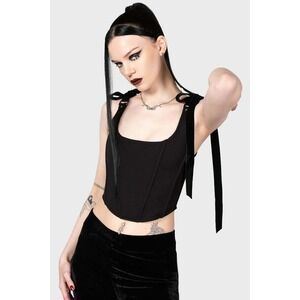 Killstar flora corset top black matte laceup straps